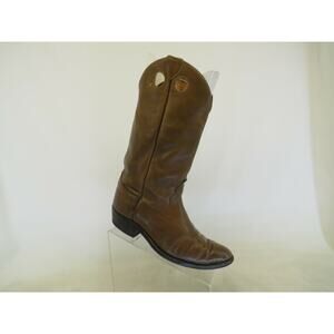 VTG JUSTIN Fort Worth Brown Leather Buckaroo Cowboy Boots Mens Sz 8 D Wide Calf